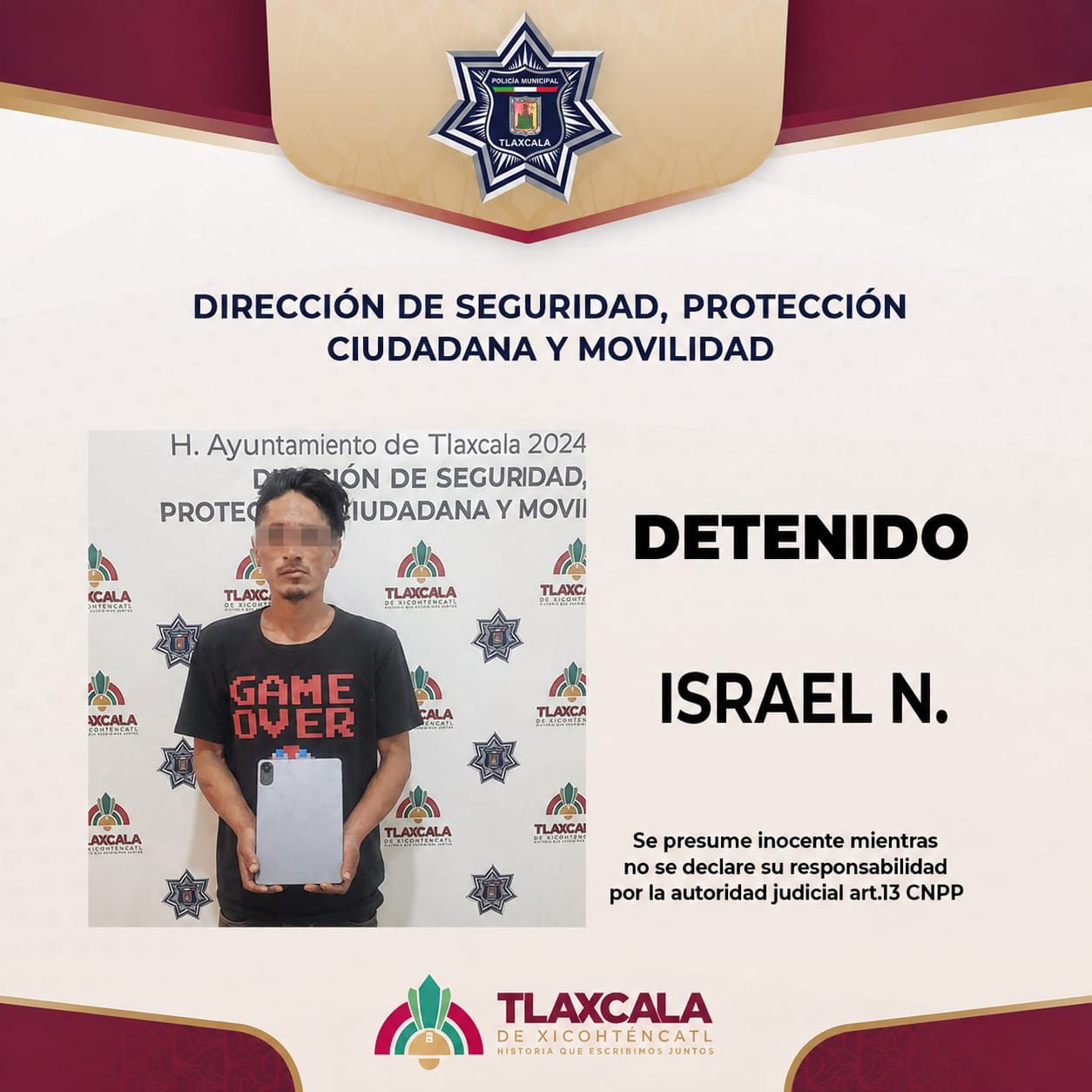 Policía Municipal de Tlaxcala captura y pone a disposición de la Fiscalía a presunto ladrón